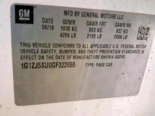 1G1ZJ5SU0GF322655 - 2016 CHEVROLET MALIBU HYB WHITE photo 10