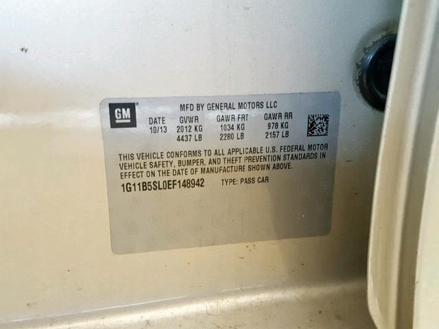 1G11B5SL0EF148942 - 2014 CHEVROLET MALIBU LS TAN photo 10