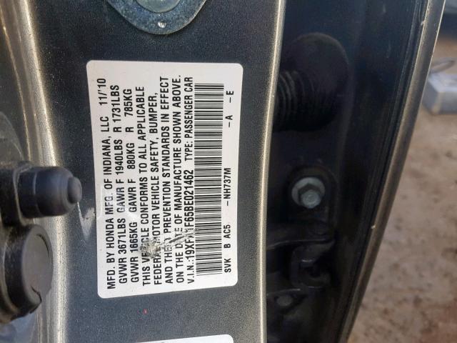 19XFA1F65BE021462 - 2011 HONDA CIVIC LX-S Grafit foto 10