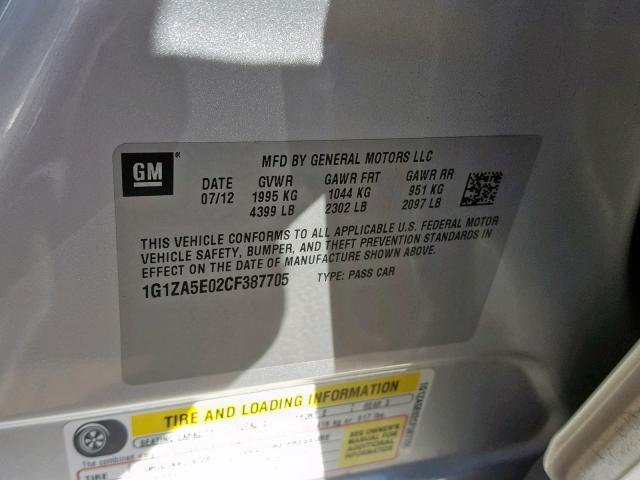 1G1ZA5E02CF387705 - 2012 CHEVROLET MALIBU LS SILVER photo 10