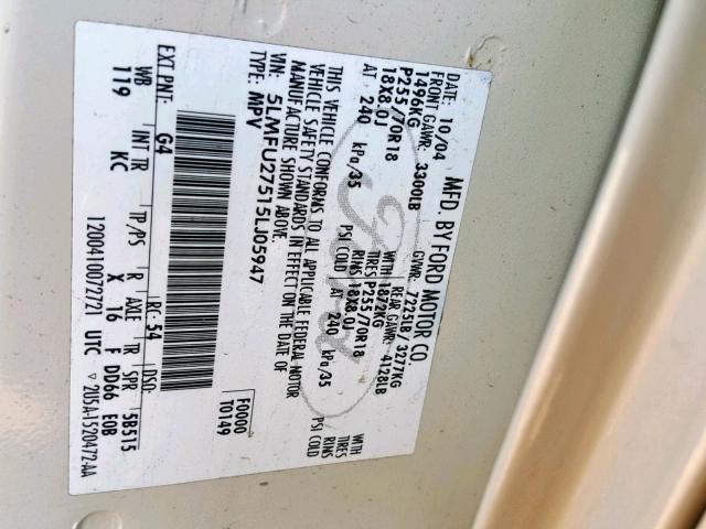 5LMFU27515LJ05947 - 2005 LINCOLN NAVIGATOR Blanc photo 10