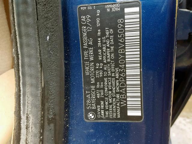 WBADP6340YBV65098 - 2000 BMW 528 IT AUT BLUE photo 10