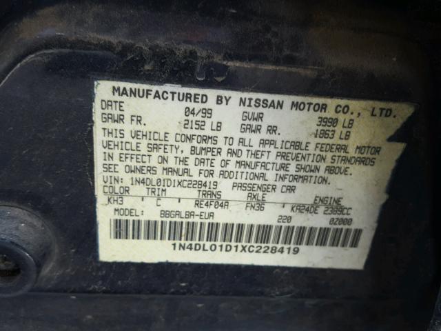 1N4DL01D1XC228419 - 1999 NISSAN ALTIMA XE BLUE photo 10