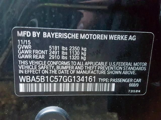 WBA5B1C57GG134161 - 2016 BMW 535 I BLACK photo 10