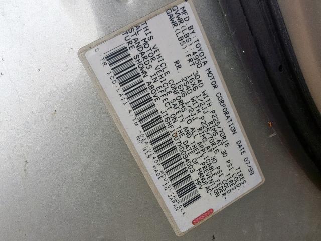 JT6HF10U7X0094003 - 1999 LEXUS RX 300 SILVER photo 10