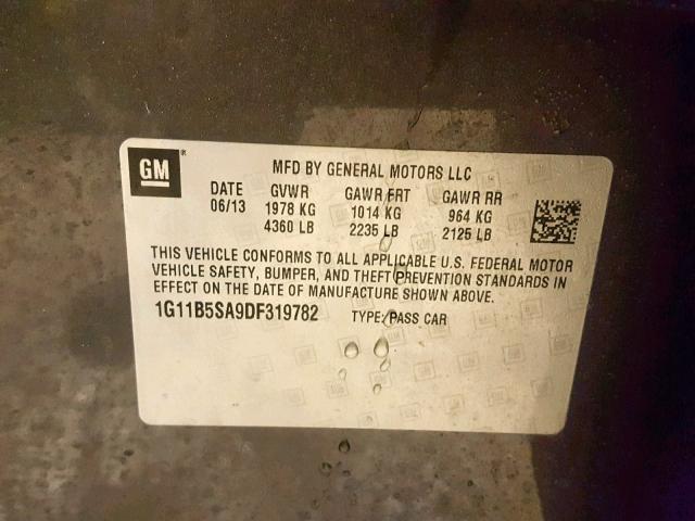 1G11B5SA9DF319782 - 2013 CHEVROLET MALIBU LS GRAY photo 10