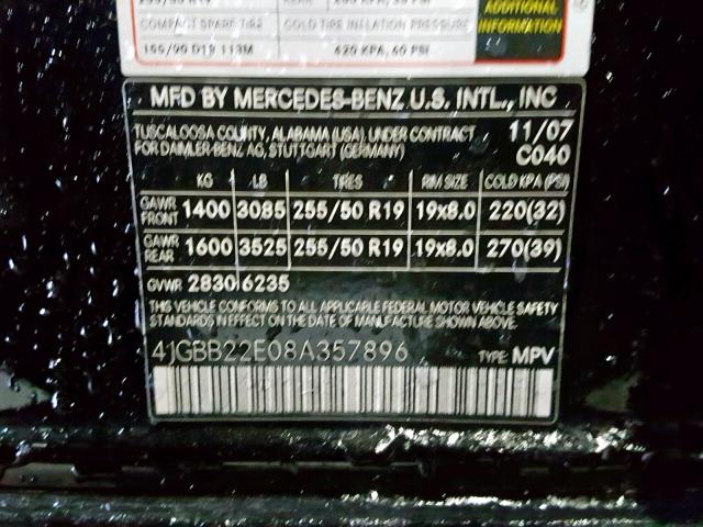 4JGBB22E08A357896 - 2008 MERCEDES-BENZ ML 320 CDI BLACK photo 10