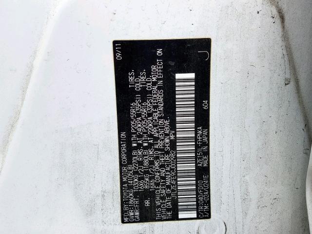 JTLZE4FE9CJ002982 - 2012 TOYOTA SCION XB WHITE photo 10