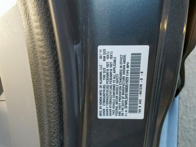 5FNRL5H91BB051929 - 2011 HONDA ODYSSEY TO GRAY photo 10