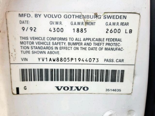 YV1AW8805P1944073 - 1993 VOLVO 240 WHITE photo 10