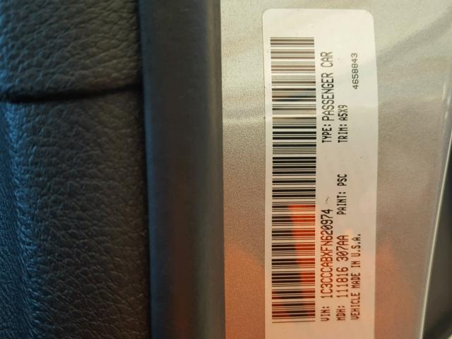 1C3CCCABXFN620974 - 2015 CHRYSLER 200 LIMITE SILVER photo 10