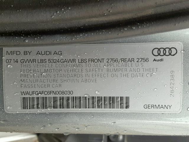 WAUFGAFC6FN008030 - 2015 AUDI A6 PREMIUM GRAY photo 10