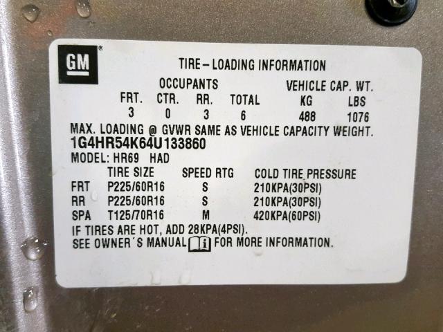 1G4HR54K64U133860 - 2004 BUICK LESABRE LI TAN photo 10