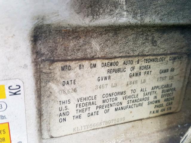 KL1TD56687B075299 - 2007 CHEVROLET AVEO BASE თეთრი ფოტო 10