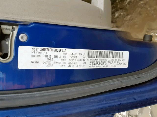 2D4RN4DE0AR254923 - 2010 DODGE GRAND CARA BLUE photo 10