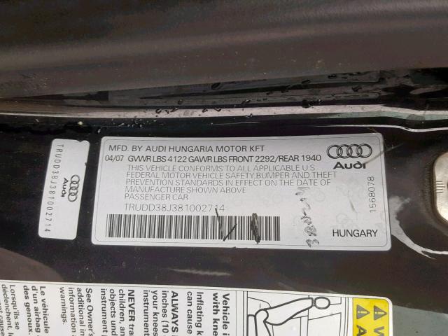 TRUDD38J381002714 - 2008 AUDI TT 3.2 QUA BLACK photo 10