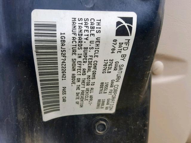 1G8AJ52F74Z226421 - 2004 SATURN ION LEVEL GOLD photo 10