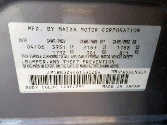 JM1BK324461530284 - 2006 MAZDA 3 S SILVER photo 10