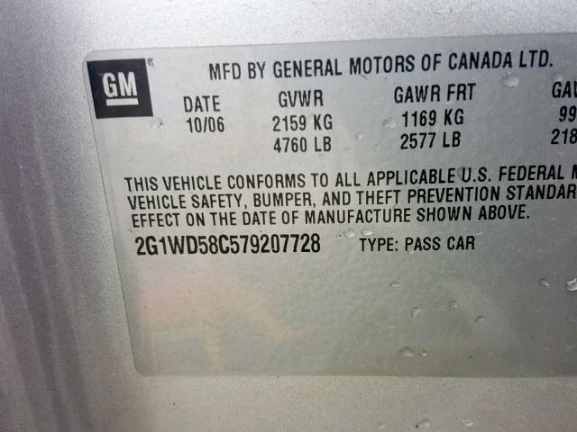 2G1WD58C579207728 - 2007 CHEVROLET IMPALA SUP ვერცხლისფერი ფოტო 10