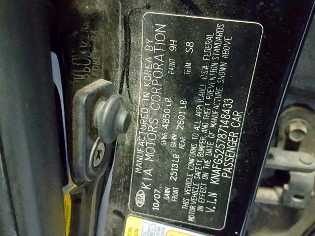 KNAFG525787148433 - 2008 KIA RONDO BASE BLACK photo 10