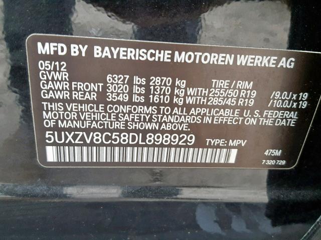 5UXZV8C58DL898929 - 2013 BMW X5 XDRIVE5 BLACK photo 10