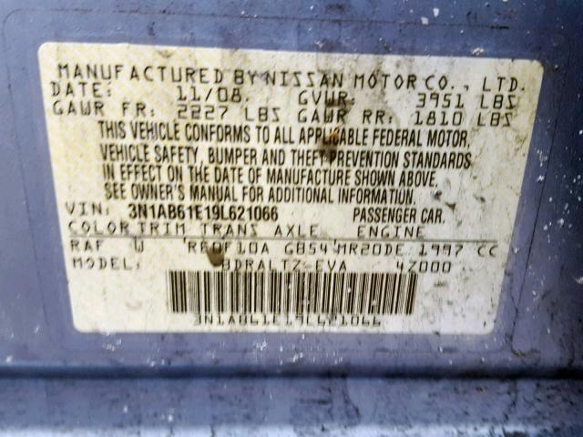 3N1AB61E19L621066 - 2009 NISSAN SENTRA 2.0 BLUE photo 10