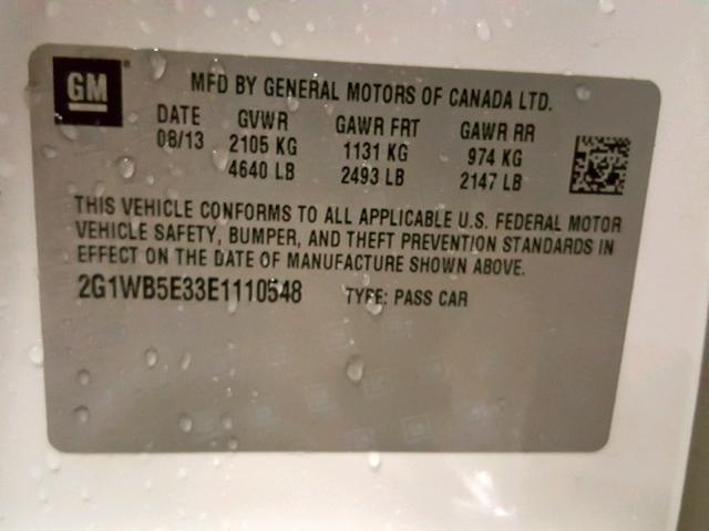 2G1WB5E33E1110548 - 2014 CHEVROLET IMPALA LIM WHITE photo 10