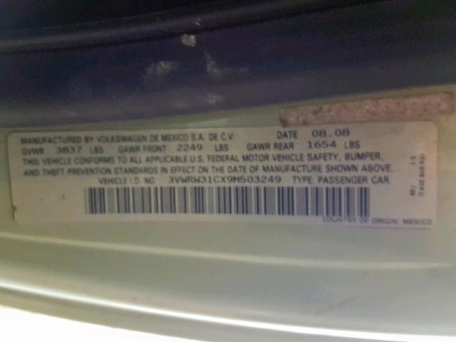 3VWRW31CX9M503249 - 2009 VOLKSWAGEN NEW BEETLE Grün Foto 10