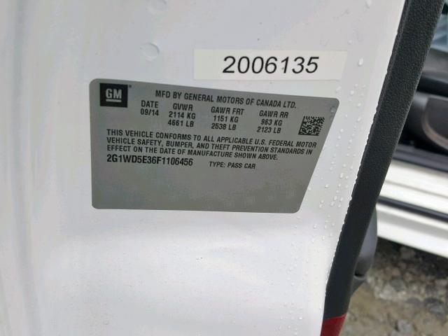 2G1WD5E36F1106456 - 2015 CHEVROLET IMPALA LIM WHITE photo 10