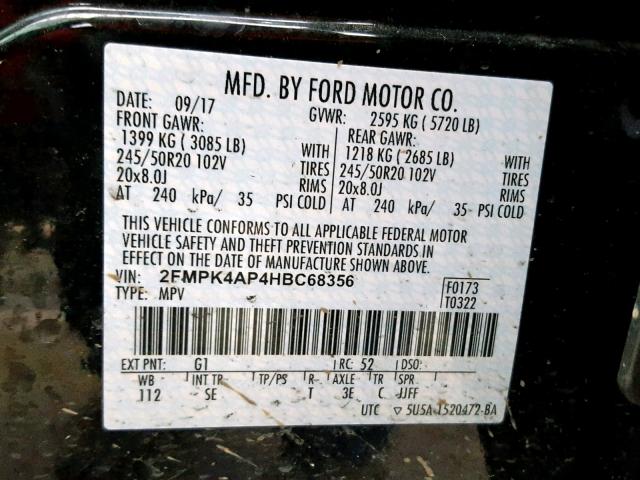 2FMPK4AP4HBC68356 - 2017 FORD EDGE SPORT BLACK photo 10