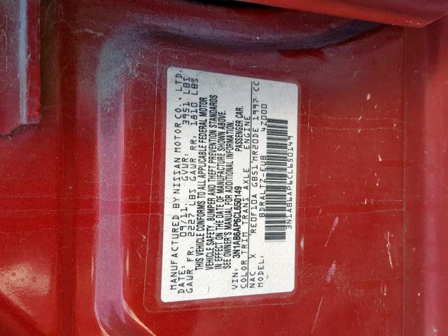 3N1AB6AP6CL650149 - 2012 NISSAN SENTRA 2.0 RED photo 10