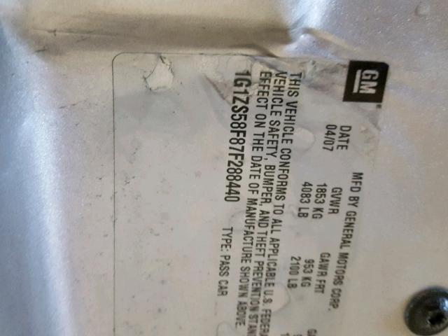 1G1ZS58F87F288440 - 2007 CHEVROLET MALIBU LS SILVER photo 10