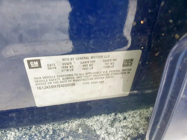 1G1JA5SH7E4209598 - 2014 CHEVROLET SONIC LS 蓝色 照片 10