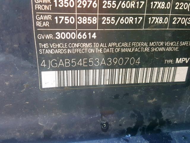 4JGAB54E53A390704 - 2003 MERCEDES-BENZ ML 320 BLUE photo 10