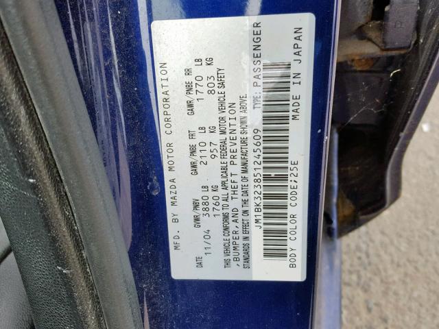 JM1BK323851245609 - 2005 MAZDA 3 S BLUE photo 10