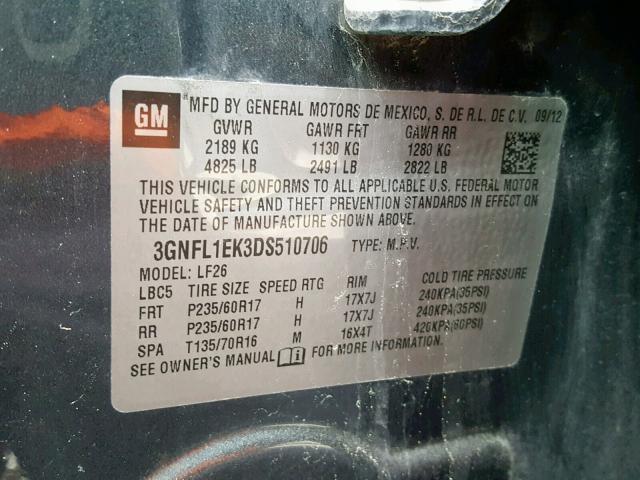 3GNFL1EK3DS510706 - 2013 CHEVROLET CAPTIVA LS 灰色 照片 10