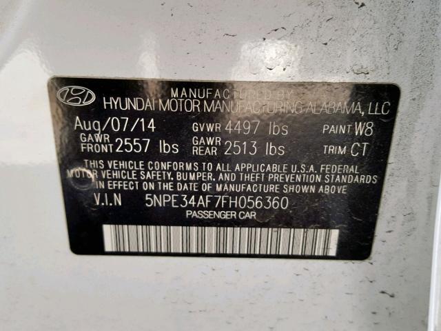 5NPE34AF7FH056360 - 2015 HYUNDAI SONATA SPO WHITE photo 10