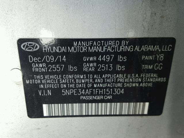 5NPE34AF1FH151304 - 2015 HYUNDAI SONATA SPO SILVER photo 10