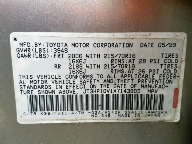 JT3HP10V1X7143805 - 1999 TOYOTA RAV 4 TAN photo 10