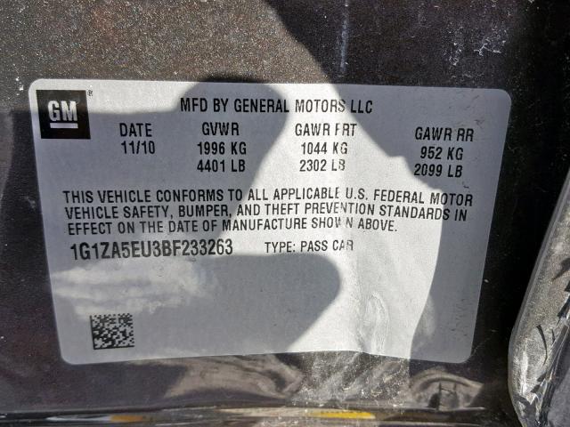 1G1ZA5EU3BF233263 - 2011 CHEVROLET MALIBU LS CHARCOAL photo 10