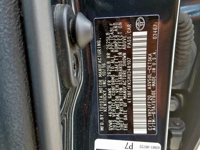 4T1BF1FK5HU348107 - 2017 TOYOTA CAMRY LE BLUE photo 10