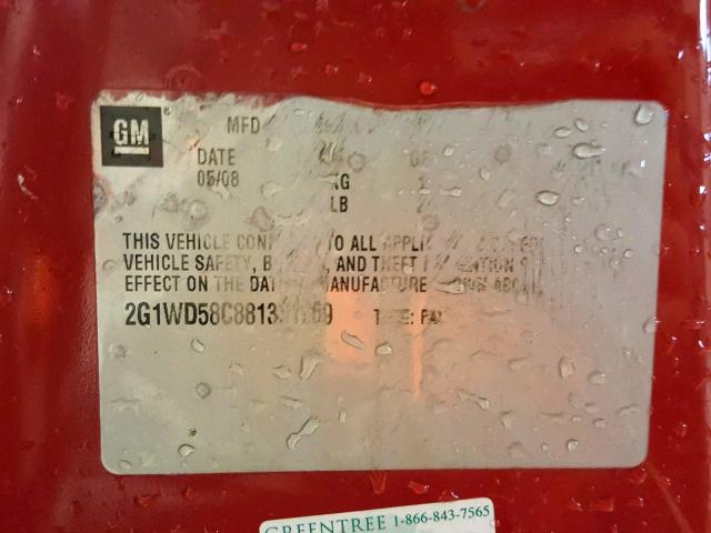 2G1WD58C881331069 - 2008 CHEVROLET IMPALA SUP RED photo 10
