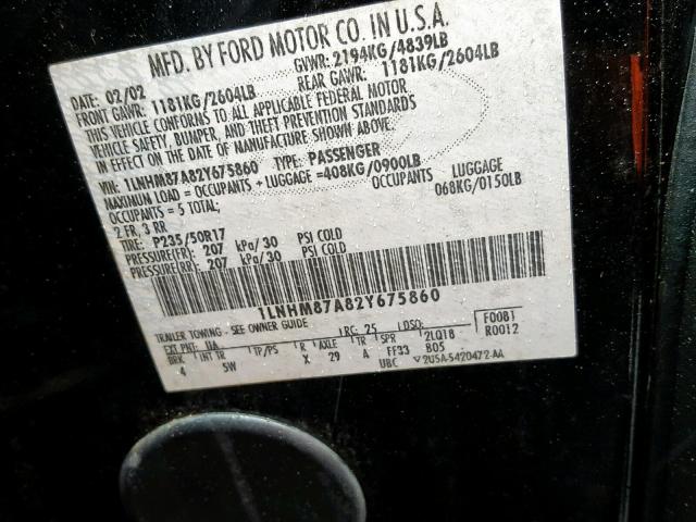 1LNHM87A82Y675860 - 2002 LINCOLN LS BLACK photo 10