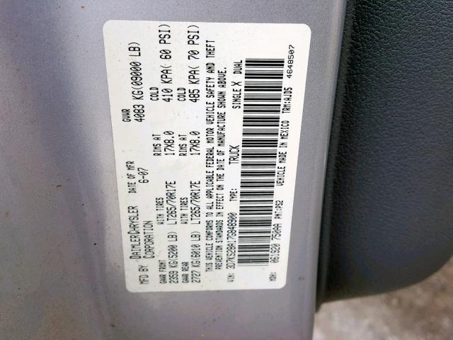 3D7KS28A17G848900 - 2007 DODGE RAM 2500 S ვერცხლისფერი ფოტო 10