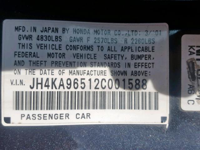 JH4KA96512C001588 - 2002 ACURA 3.5RL BLACK photo 10