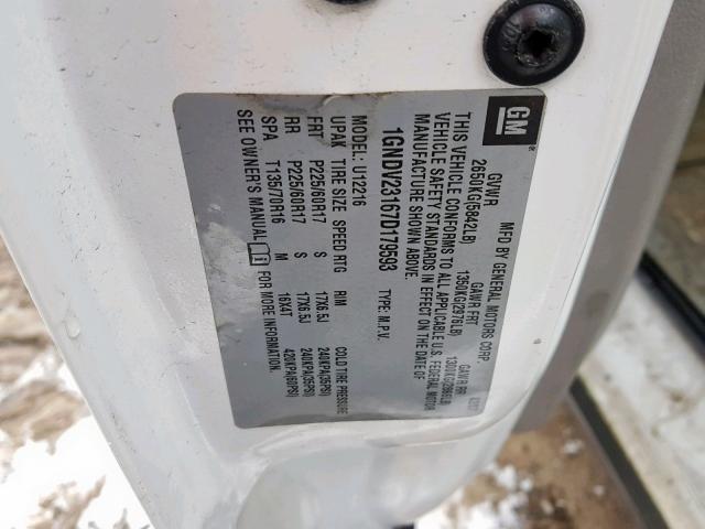 1GNDV23167D179593 - 2007 CHEVROLET UPLANDER L 白色 照片 10