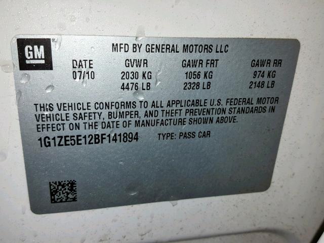 1G1ZE5E12BF141894 - 2011 CHEVROLET MALIBU LTZ 白色 照片 10