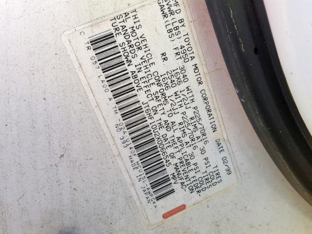 JT6HF10U2X0066545 - 1999 LEXUS RX 300 WHITE photo 10