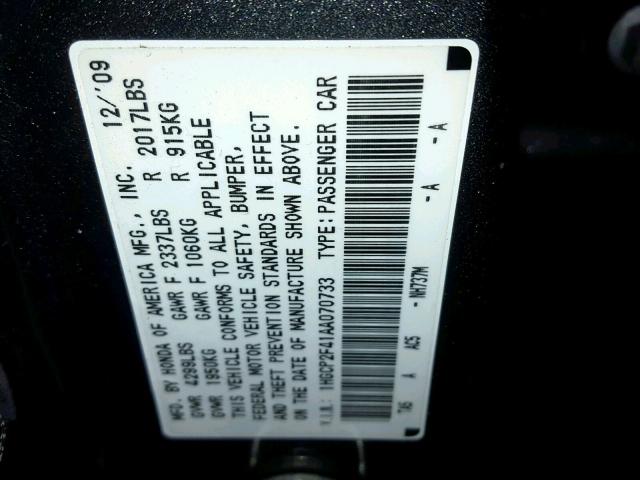 1HGCP2F41AA070733 - 2010 HONDA ACCORD LXP GRAY photo 10