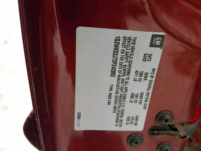 1G2WK52J72F242862 - 2002 PONTIAC GRAND PRIX RED photo 10